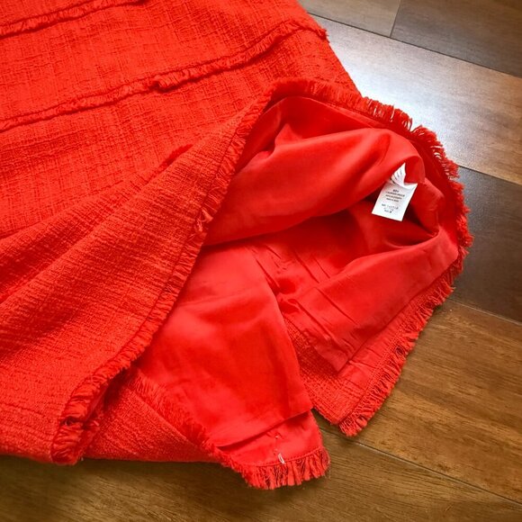 J CREW TWEED TEXTURED LINED DRESS IN HOT ORANGE W FRINGE SZ 10 - Picture 7 of 8